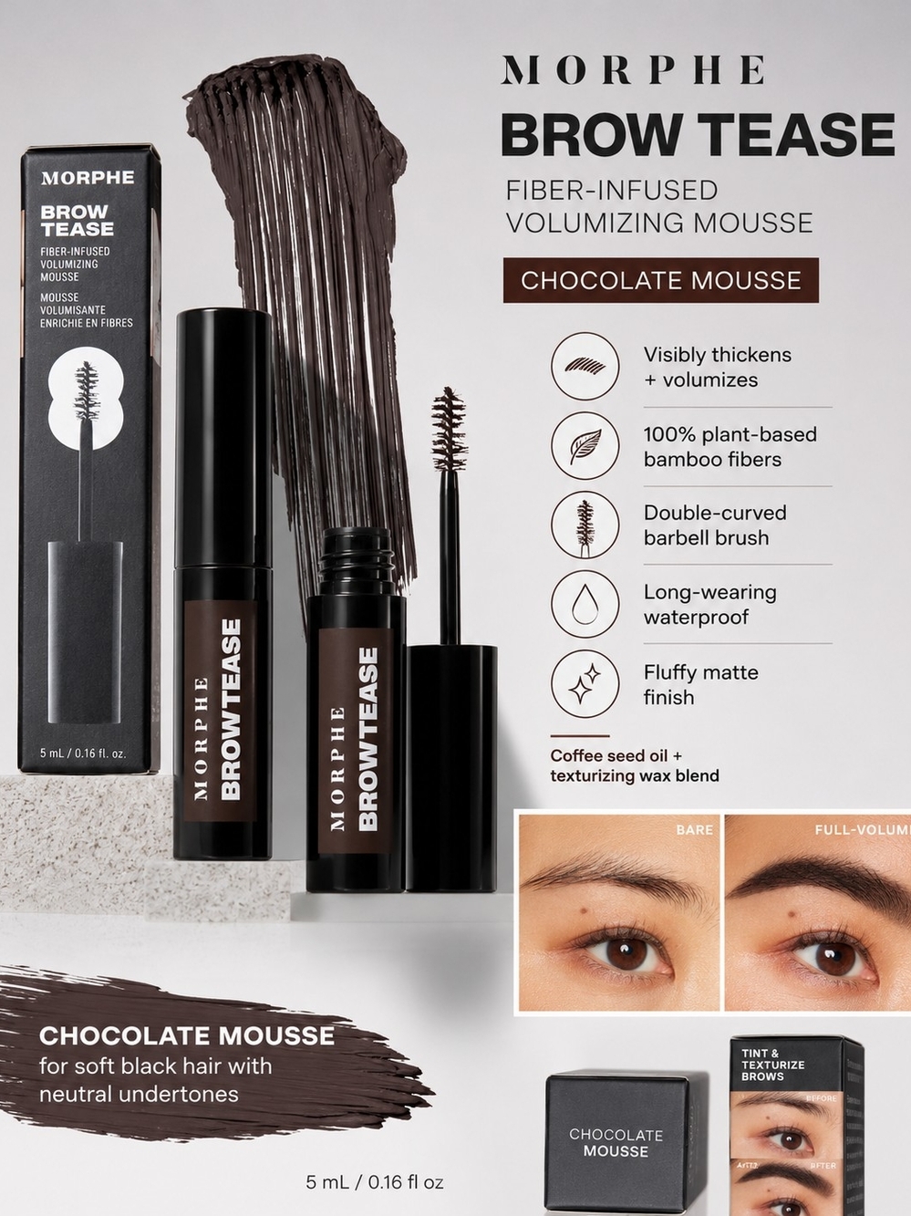Morphe Brow Tease Fiber-Infused Volumizing Mousse – Chocolate Mousse